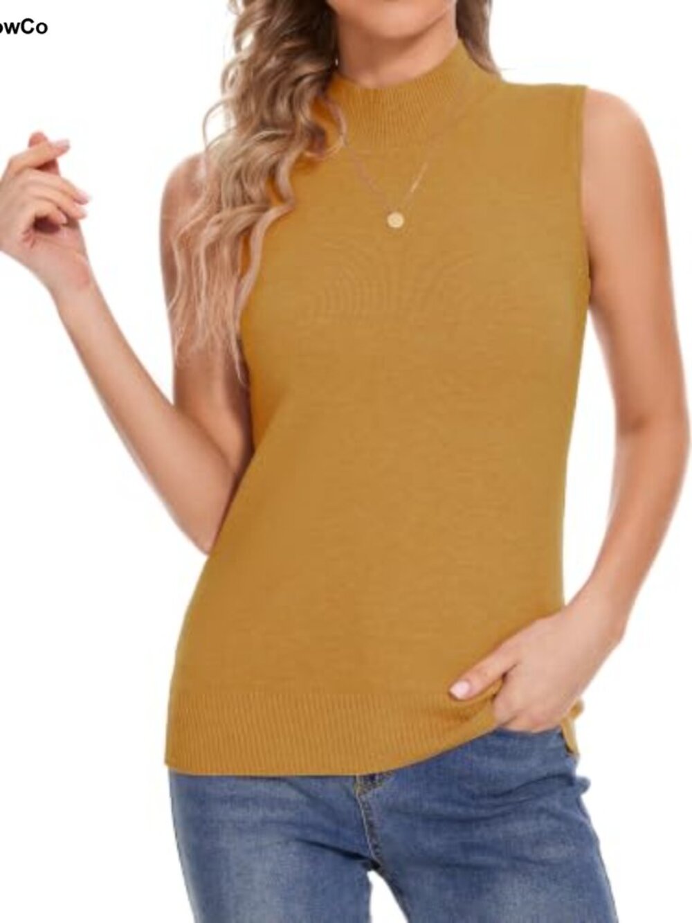 Sleeveless Mock Neck Top Womens Slim Fit Knit Sweater Vest